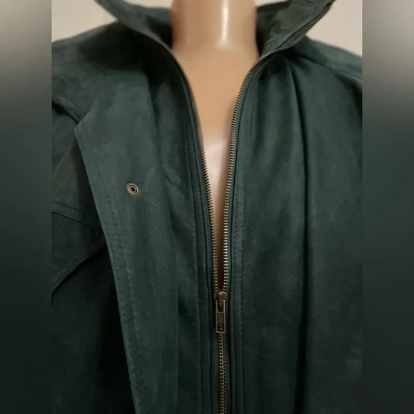 Fluid Internationale~Men’s~Vtg.~Dark Green~Genuine Leather~Bomber Jacket~Size XL - Picture 6 of 16